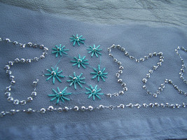 64 Inch X 3 Inch Sheer Grey Chiffon Band W/ Turquoise &amp; Silver Sequin Embroidery - £10.24 GBP