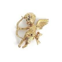 Vintage 1950&#39;s Sapphire Cupid Cherub Brooch Pin 14K Yellow Gold, 6.54 Grams - £620.94 GBP