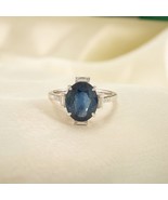 Natural Blue Sapphire Gold Ring, Solid 18K Gold Ring, Real Baguette Diam... - £1,453.73 GBP