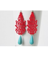 Red Earrings Red Jewelry Turquoise Earrings Women Jewelry Gift Statement... - £28.32 GBP