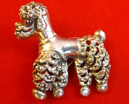 Vintage Sterling Silver &amp; Garnet French Poodle Pin and Pendant, HEAVY - 20g - $90.00