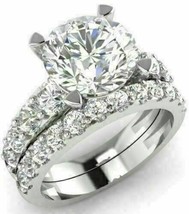 14K White Gold 3.20Ct Round Simulated Diamond Engagement Wedding Ring Set Size 7 - £244.30 GBP