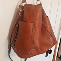 Supple Faux Leather Brown Shoulder Bag Tote Zipper Accents 2 Handles Rei... - £29.37 GBP
