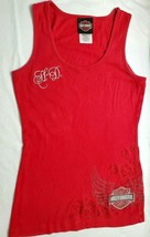 Harley Davidson Tank Top Women&#39;s S Red Embroidered HD Shield and HD Init... - $25.60