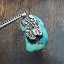 Vintage natural blue turquois 925 silver pendant necklace 16 - $64.62