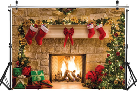 Christmas Fireplace Backdrop - Festive Photo Backdrop for Decorations NEW - £12.05 GBP