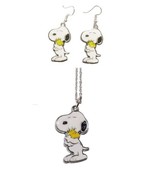 Mainstreet247 Snoopy Holding Woodstock Metal Pendant Necklace and Earrin... - $24.56 CAD