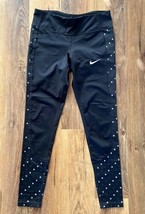 Nike Dri Fit Leggings Black Polka Dot Sides Womens Size Medium Zip Pocke... - $24.74