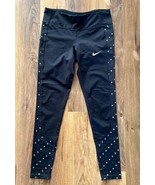 Nike Dri Fit Leggings Black Polka Dot Sides Womens Size Medium Zip Pocke... - $33.90 CAD