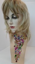 Christian Siriano Colorful Bold Crystal Floral Bib Statement Necklace Goldtone - £98.92 GBP