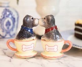 Puppy Love Adorable Teacup Schnauzer Dog Couple Ceramic Salt Pepper Shaker Set - £13.65 GBP