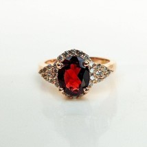 3Ct Oval Cut Red Garnet Engagement Wedding Ring 14K Yellow Gold Plated - £89.91 GBP
