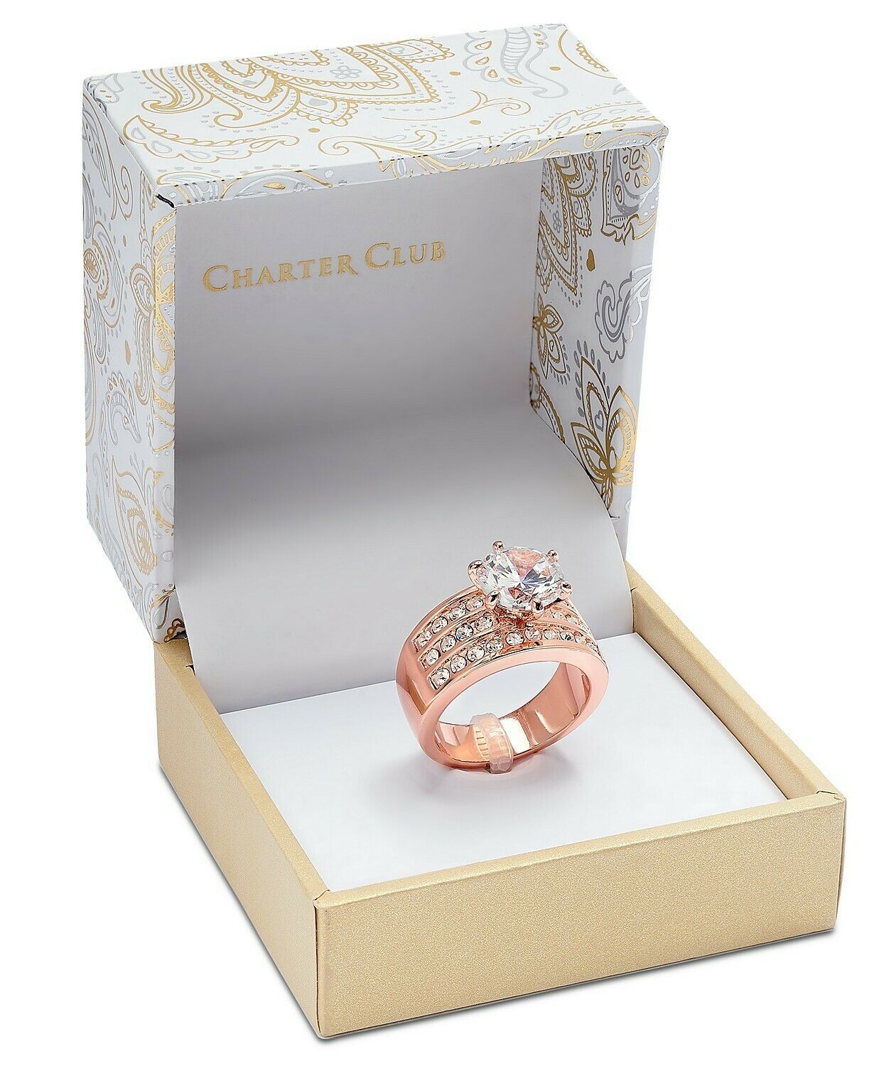 Primary image for Charter Club Women's Rose Gold-Tone Crystal Triple-Row Ring In Gift Box Size 5