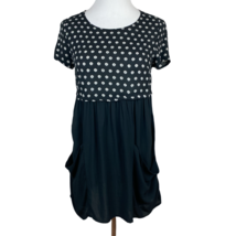 Anthropologie HD In Paris Tunic Top Womens 0 Black Floral Pockets Short Sleeve - £19.59 GBP