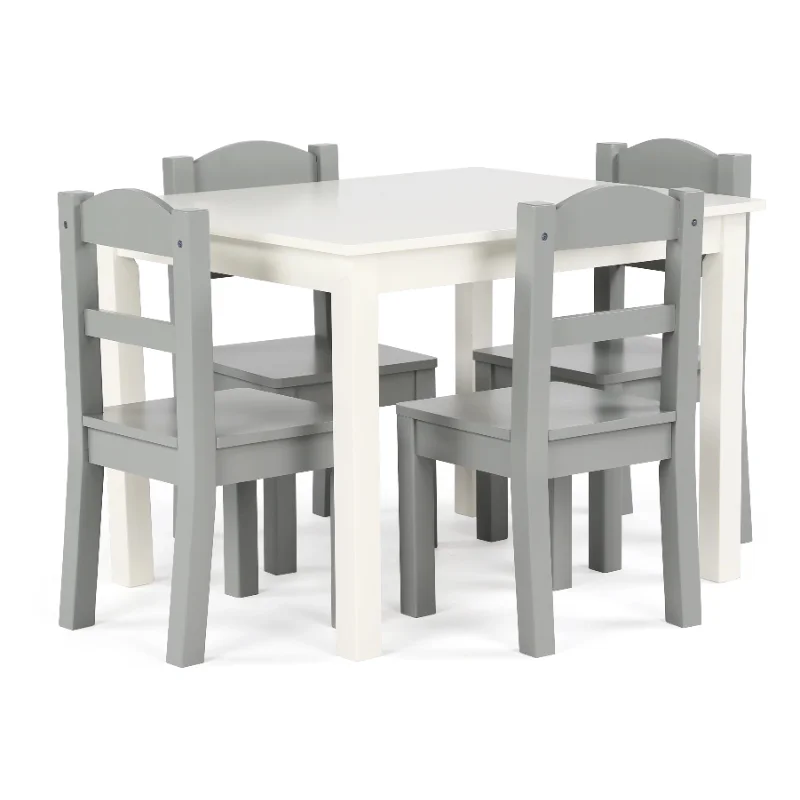 Springfield 5-Piece Wood Child Table &amp; Chairs Set in White &amp; Grey - £124.17 GBP