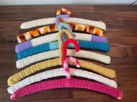 Vintage Handmade Knit Crochet Covered Clothes Hangers Various Colors Lot of 8 - £23.76 GBP