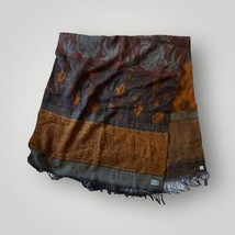 Aurora Paci Italie Shawl Wrap Scarf 72” x 32” Fringed Brown Floral 100% ... - $39.59