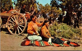 Postcard Navajo Indian Life Woman Brushing Girl&#39;s Hair New Mexico wagon  - $5.39