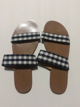 J Crew Slide Sandals, Women&#39;s Size 7M, Buffalo Check Navy Blue &amp; White S... - £14.01 GBP