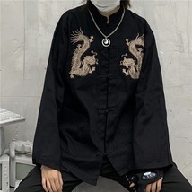 QWEEK Harajuku Blouses Women Chinese Style  Shirt Embroidery Cardigan Long Sleev - £60.67 GBP
