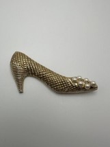 Vintage Gold Pearl Large High Heel Shoe Brooch 8.4cm - £23.36 GBP