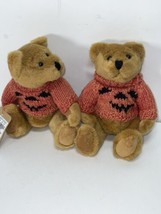 Two Boyds Bears Halloween Bear Wearing Pumpkin Sweaters Jointed Plush 8.5&quot; - £19.73 GBP