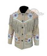 Men&#39;s Traditional Cowboy Western Leather Jacket coat With Fringe Bone an... - $193.79