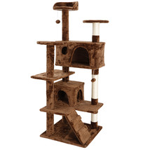 53&quot; Brown Large Cat Tree Activity Scatch Tower Play House Plush Perch W/Ladders - £72.15 GBP
