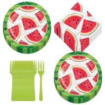 Watermelon Party Summer Red Melon Slice Paper Dessert Plates, Beverage Napkins,  - £10.78 GBP+