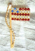 Elegant Prong-set Rhinestone Gold-tone American Flag Brooch 1970s vintage - £9.83 GBP