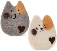 Handmade Felted Wool Cat Coasters for Desk and Table Cute Kitten Cup Cat Coaster - £23.89 GBP