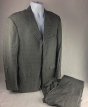 Faconnable Mens 2pc Suit Gray Check Pleated Pants 3 Button Blazer Long 51 44 L - £50.95 GBP