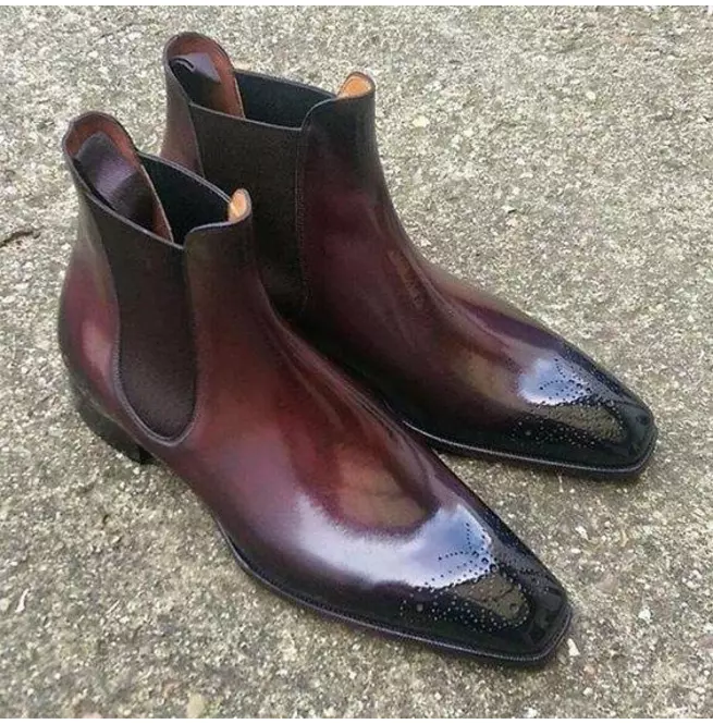New Mens Burgundy Leather Handmade Formal Chelsea Pull On Business Dress... - $149.99+