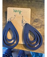 Wooden  Cut out - NAVY Earrings - $6.92