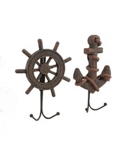 Scratch &amp; Dent Set of 2 Weathered Finish Anchor and Wheel Nautical Wall ... - $19.77