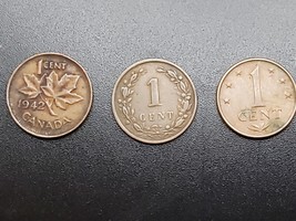 Coins Lot, 1 Cent Netherlands 1900, 1 Cent N. Antilles 1977, 1 cent Canada 1942 - £2.34 GBP