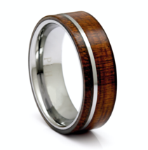 Mens Tungsten Koa Wood Wedding Band Ring 8mm Comfort Fit Size 8 to 15 - £31.17 GBP
