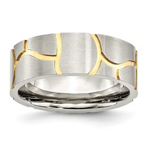 Stainless Steel Grooved Yellow Ip Plated Mens 8mm Brushed Wedding Band Ring Jewe - £41.62 GBP