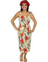 Two Palms Womens Hawaiian Dress Floral Cream Smock Tube Top Ula Hibiscus... - £41.55 GBP