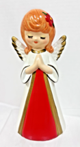 Vintage 6 1/2&quot; Christmas Angel Red White Gown Red Flower in Hair MCM Gre... - €19,18 EUR