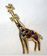j17 Rhinestone Giraffe Gold Tone Pin Brooch w Bow Tie - £5.49 GBP