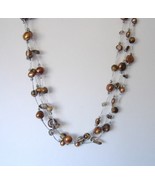 Bronze Copper Clear Pearl Bead Stone Silver 3 Strand Necklace Beaded New... - $50.00