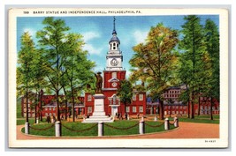 Barry Statue Independence Hall Philadelphia PA UNP Linen Postcard W20 - £1.54 GBP