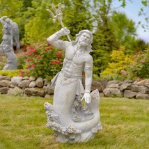 Zaer Ltd. Merman Garden Statue Holding Trident in Antique Bronze/Antique Grey (4 - $899.95