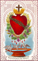 Sacred Heart of Jesus with Doves and Lace –8.5x11&quot; - £9.32 GBP