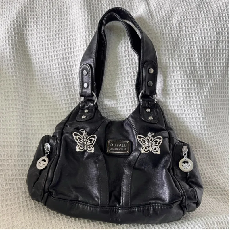 Xiuya Y2k Black Womens Shoulder Bag Gothic Original Advanced Fashion Tot... - $50.74