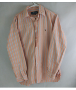 Ralph Lauren Men&#39;s Orange Striped Casual Dress Shirt Size Large 100% Cotton - €11,13 EUR