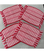 4 Vintage 60s 70s Yarn Woven Small Placemats Red White Pink 17” X 12.5” - $32.40