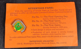 Oriole Park At Camden Yards 1992 The First Opening Day Souvenir Pin Rare Enamel - £31.15 GBP