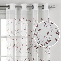 Wavy Leaves Embroidered Sheer Extra Wide 54" X 84" Grommet Curtain, Rust/Pink - $37.99